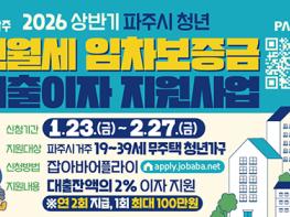 파주시, 2026년 상반기 청년 전월세 임차보증금 대출이자 지원 기사 이미지