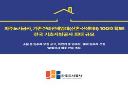 파주도시공사, 기존주택 전세임대(신혼·신생아Ⅱ) 100호 확보! 기사 이미지